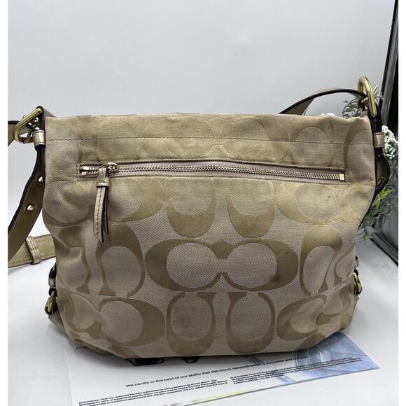 Coach F15067 Authenticated Signature Logo Khaki Beige Gold Tote Shoulder Bag - Picture 5 of 15